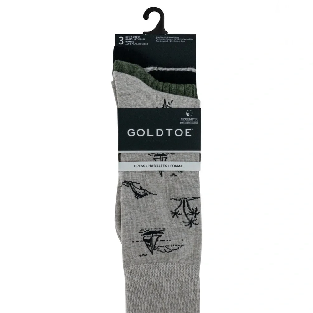 GoldToe Edition Mens Island Crew Socks Assorted, 3 Pack